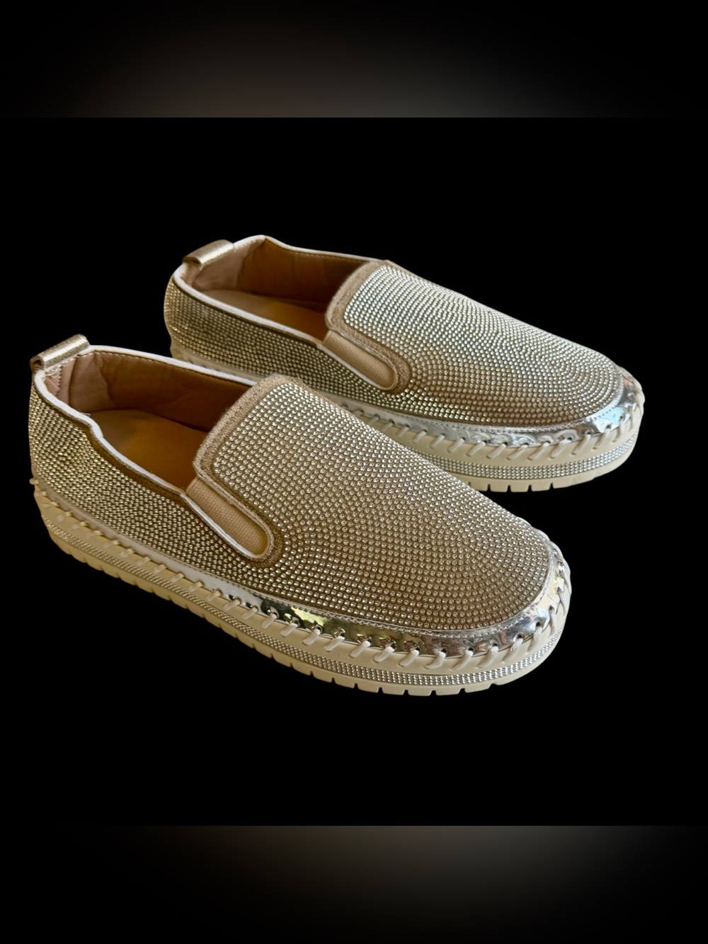 Slip-On Rhinestone Platform Sneakers in SILVER New No Box Size 8